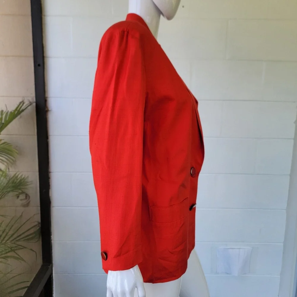 G.G.R. Silk Blazer Red Women S Vintage 80s 90s Power Suit Corporate Casual Retro